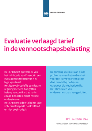 Evaluatie verlaagd tarief in de vennootschapsbelasting